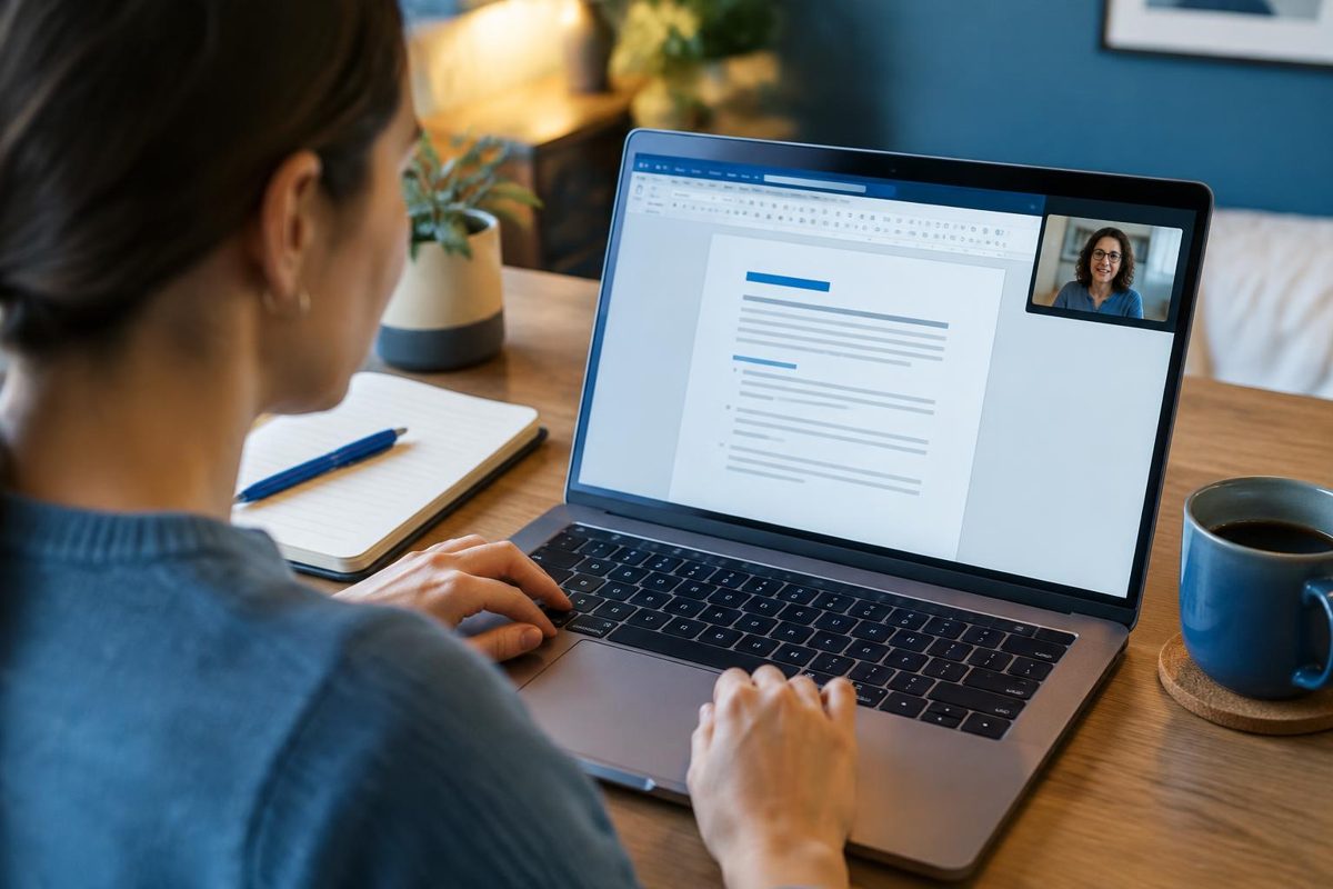 Formation Word avec un formateur en visio et mise en page d'un document
