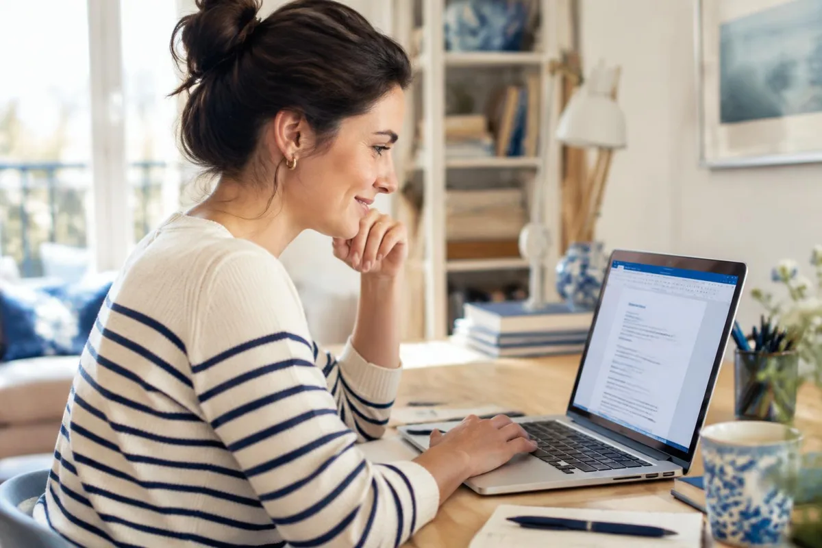 Apprenante en formation Word en ligne sur son ordinateur